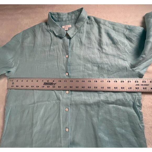 J. Jill Love Linen Womens Button-Up Shirt Medium Blue Long Sleeve Lightweight - Picture 6 of 7